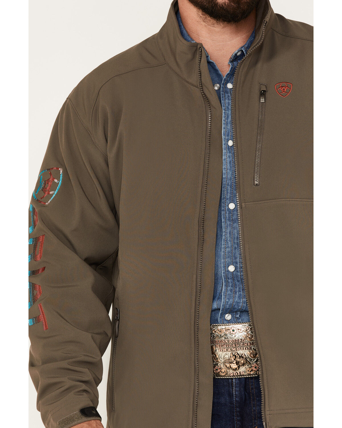 Image #3 - Ariat Men's Logo 2.0 Softshell Jacket, Brown, hi-res