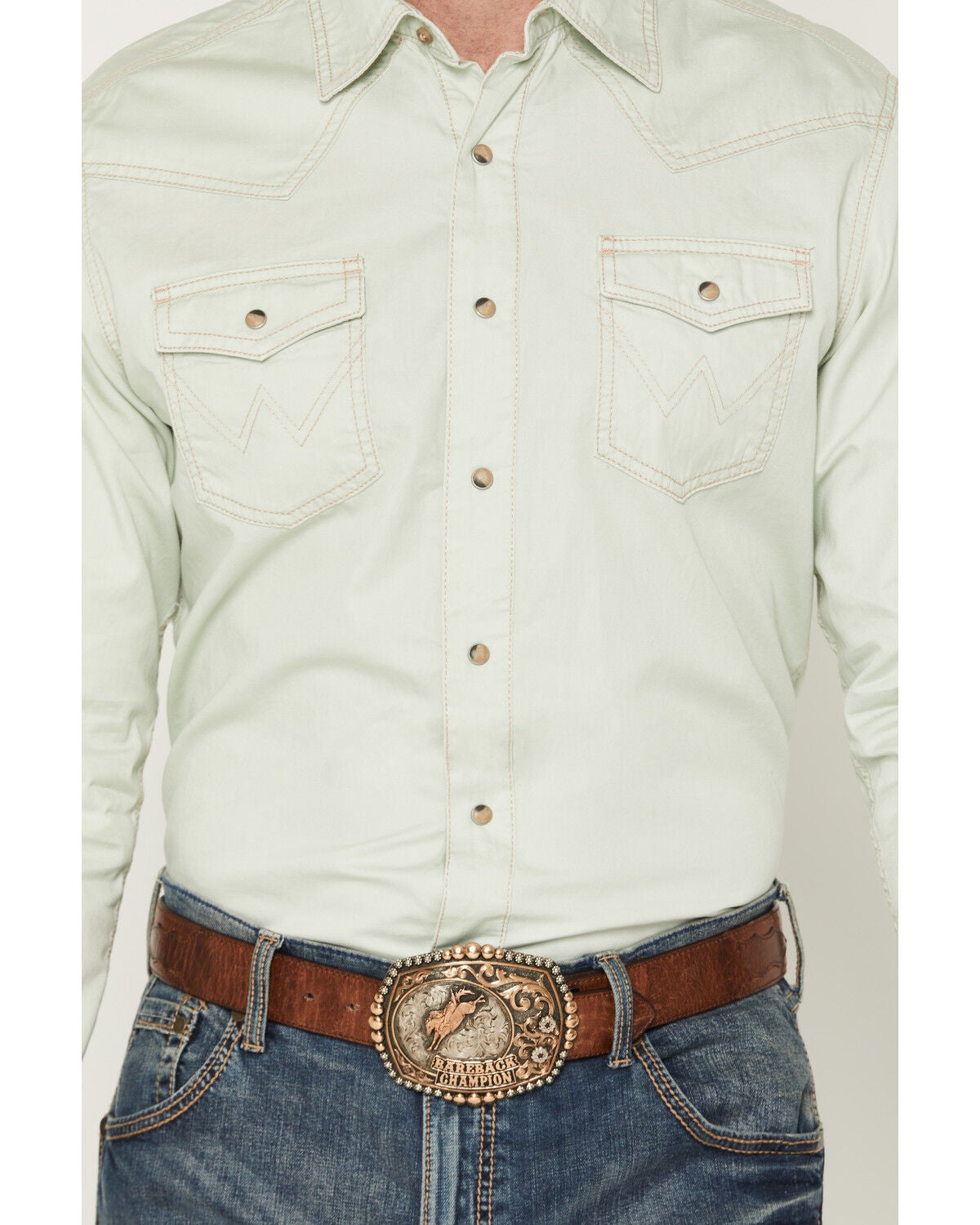 Image #3 - Wrangler Retro Men's Premium Solid Long Sleeve Snap Western Shirt, Mint, hi-res