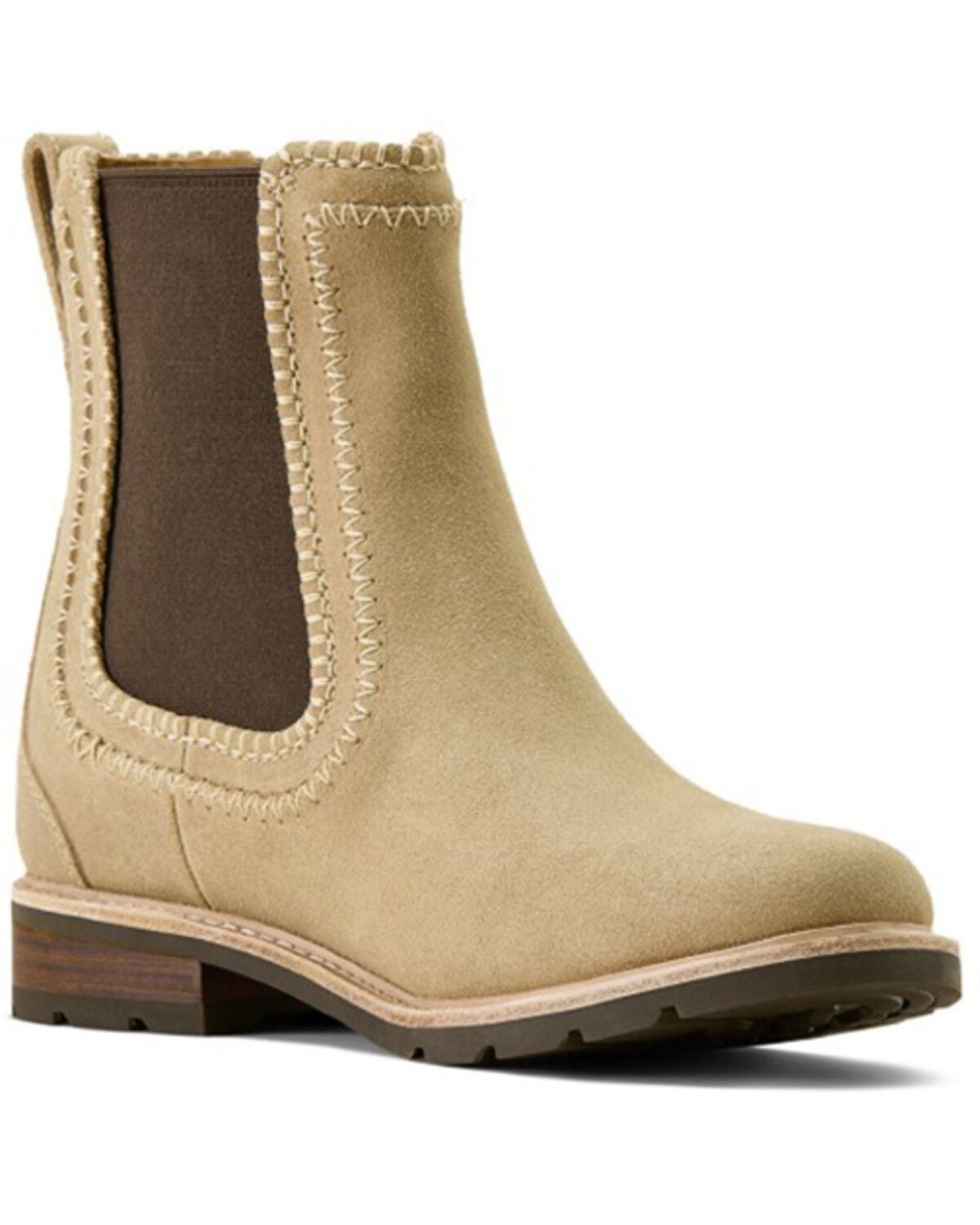 Ariat Women's Wexford Whip Stitch Suede Chelsea Boots - Round Toe, Camel, hi-res