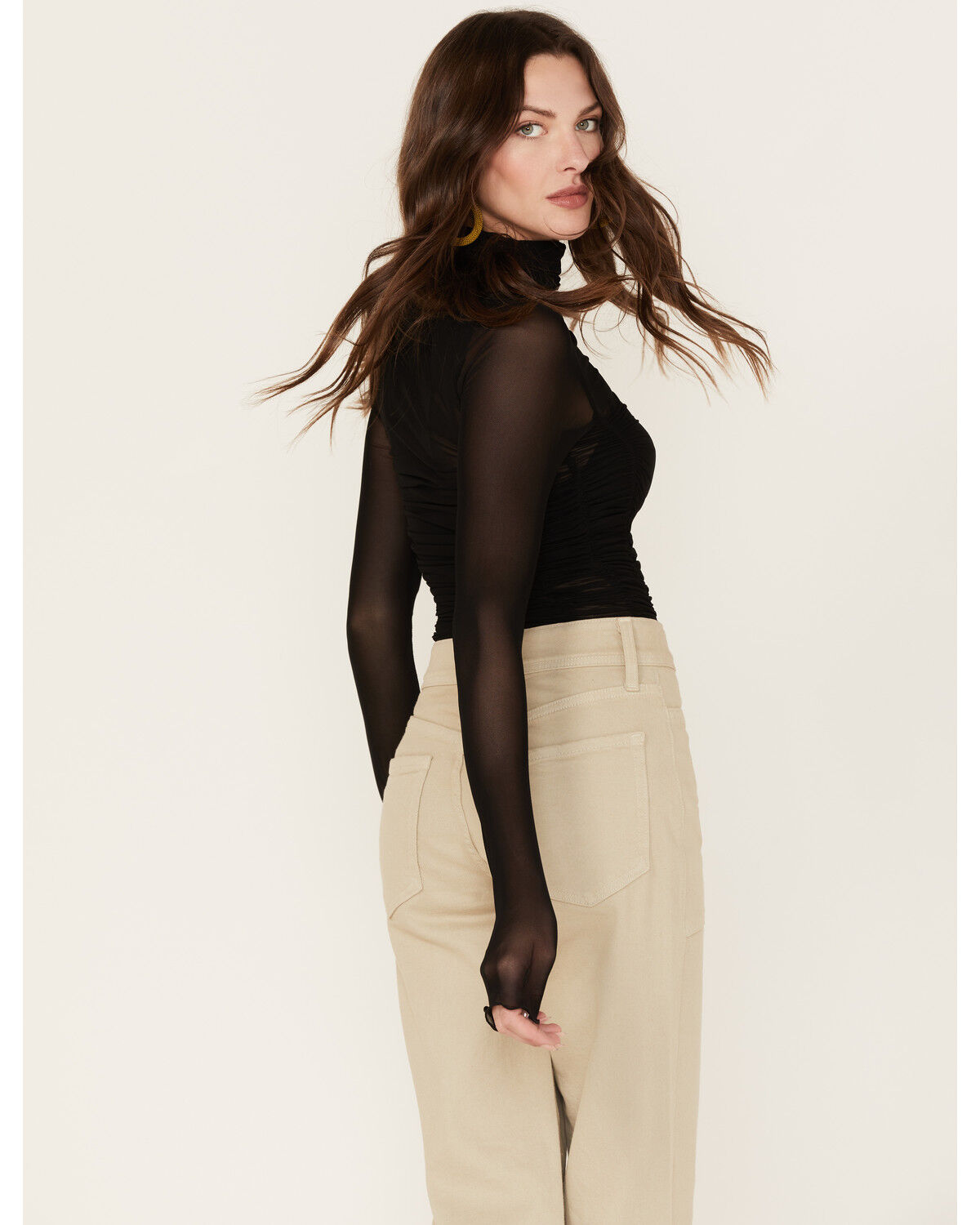 Image #4 - Free People Women's Under It All Ruched Mesh Bodysuit, Black, hi-res