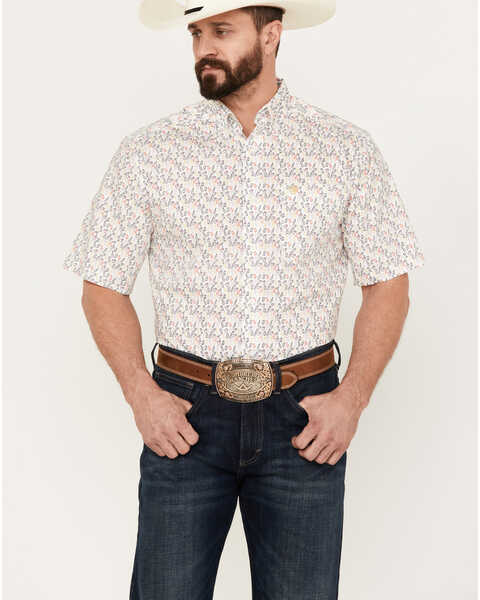Ariat Men's Danon Print Classic Fit Button Down Short Sleeve Western Shirt, White, hi-res