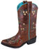 Image #1 - Smoky Mountain Little Girls' Florence Embroidered Western Boots - Snip Toe, Brown, hi-res