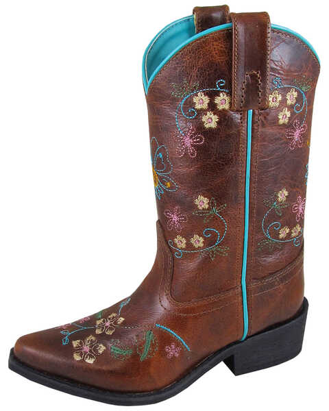 Smoky Mountain Little Girls' Florence Embroidered Western Boots - Snip Toe, Brown, hi-res