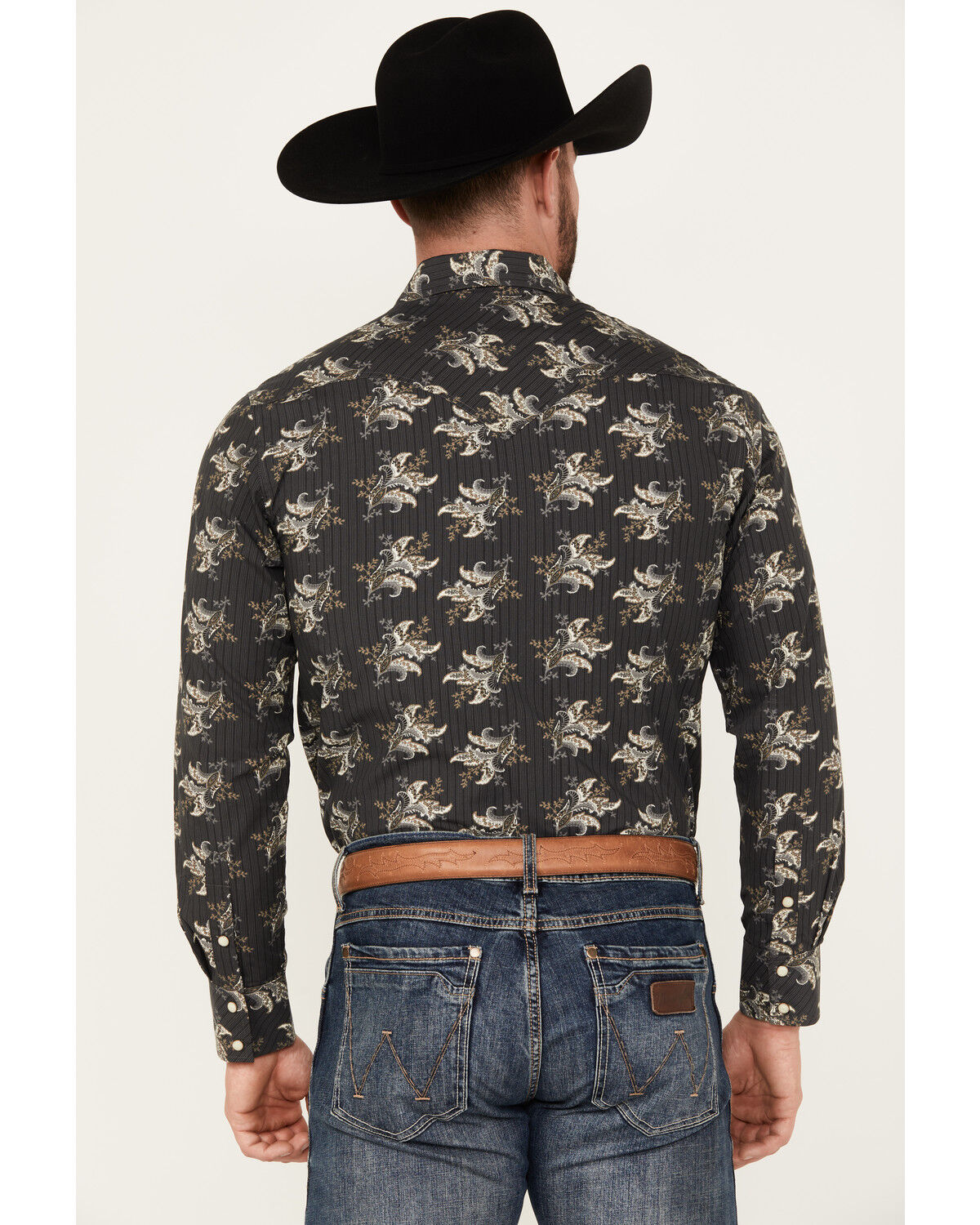Image #4 - Rock & Roll Denim Men's Vintage 46 Paisley Print Long Sleeve Snap Western Shirt, Charcoal, hi-res