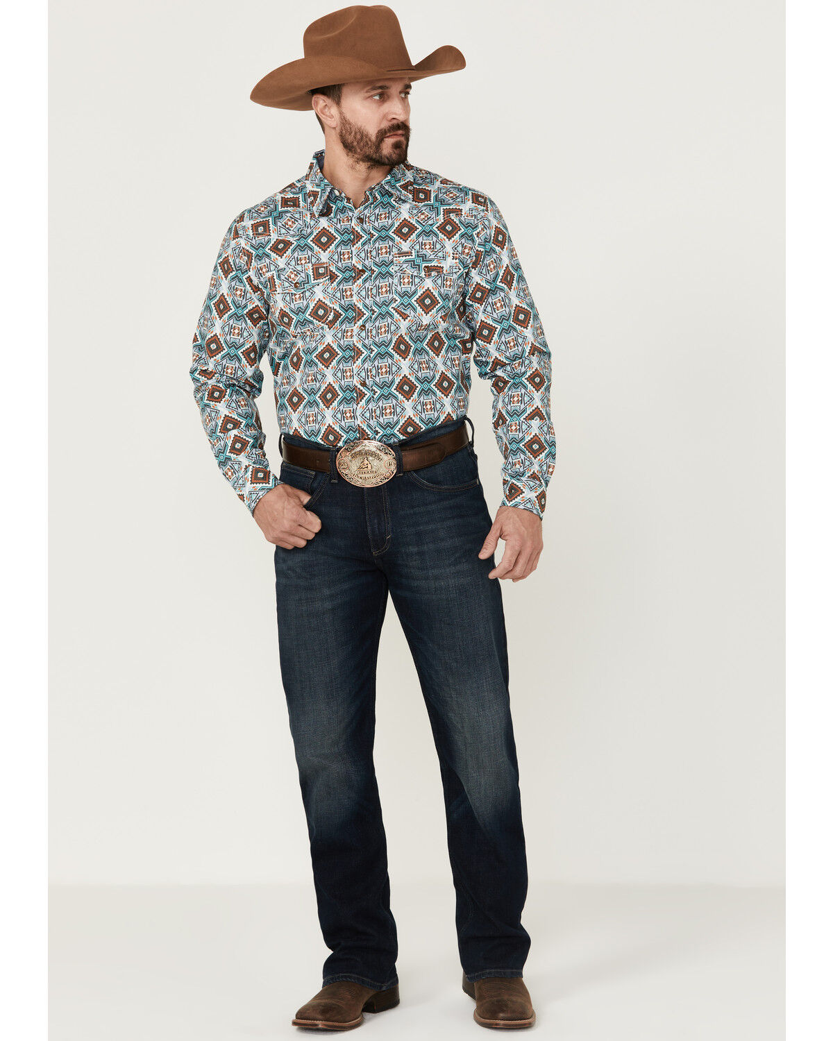 Image #2 - Cody James Men's Great Plains Southwestern Print Long Sleeve Snap Western Shirt, Turquoise, hi-res