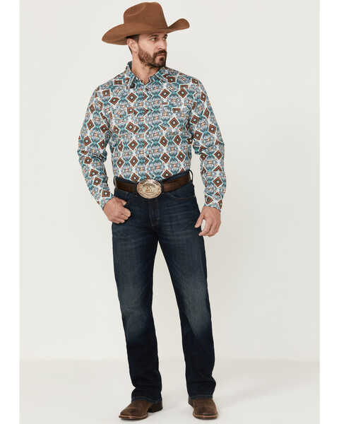 Image #2 - Cody James Men's Great Plains Southwestern Print Long Sleeve Snap Western Shirt  , Turquoise, hi-res