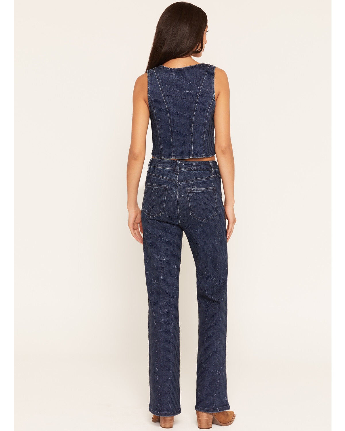 Image #3 - Rodeo Quincy X Boot Barn Women's Rhinestone Cowboy Dark Wash High Rise Wide Leg Stretch Denim Jeans, Dark Wash, hi-res
