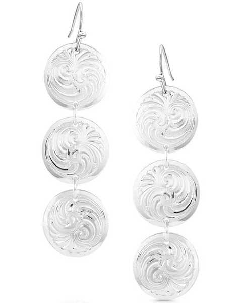 Montana Silversmiths Women's Triple Concho Dangle Earrings, Silver, hi-res