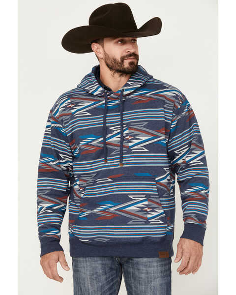 Ariat Men's Southwestern Print Hooded Sweatshirt, Navy, hi-res