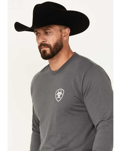 Image #3 - Ariat Men's Boot Barn Exclusive Crest Logo Long Sleeve Graphic T-Shirt, Charcoal, hi-res
