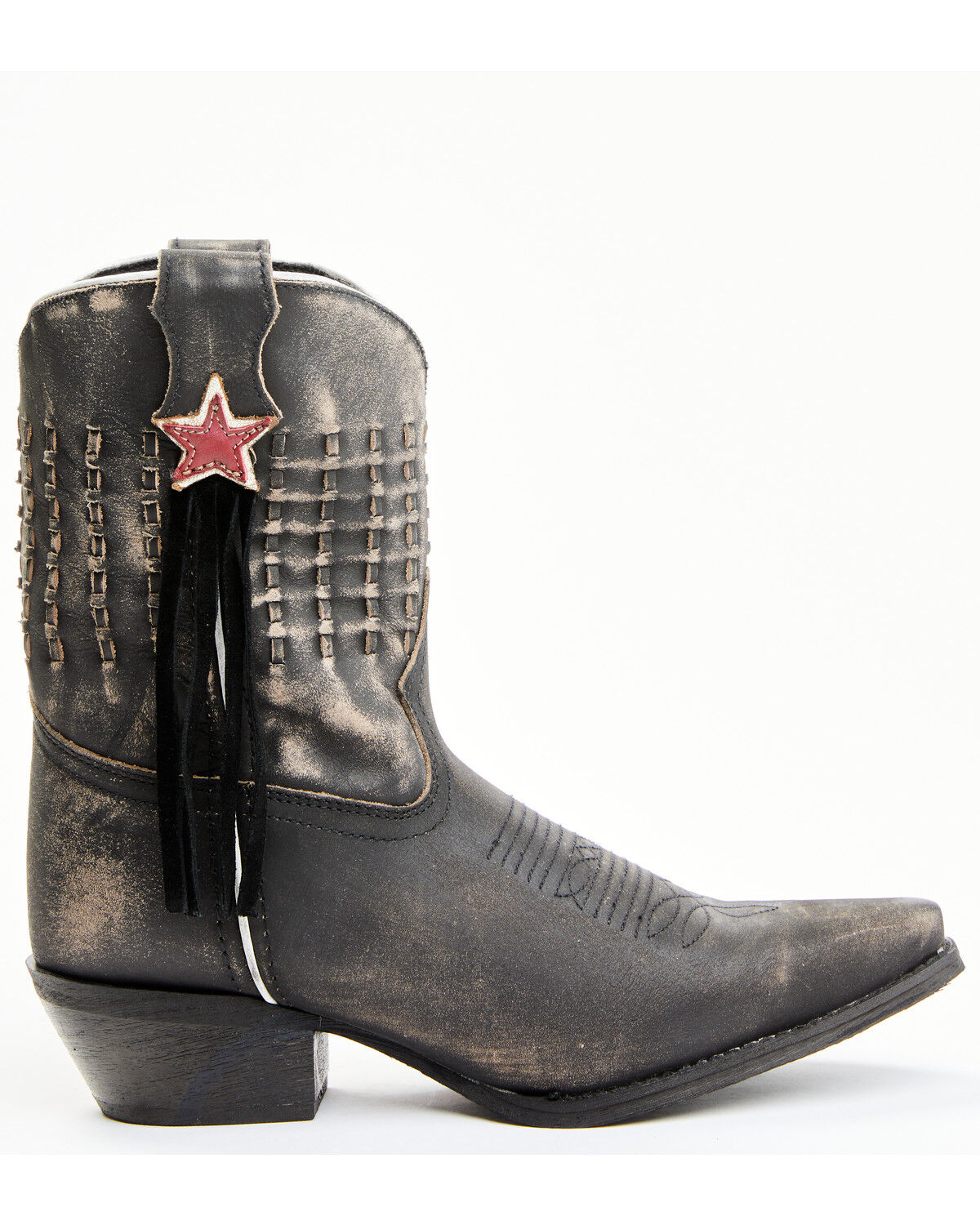 Image #2 - Laredo Women's Black Distressed Fringe Western Boots - Snip Toe, Black, hi-res