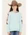 Image #1 - Hooey Girls' Geo Print Sleeve Hooded Sweatshirt, Teal, hi-res