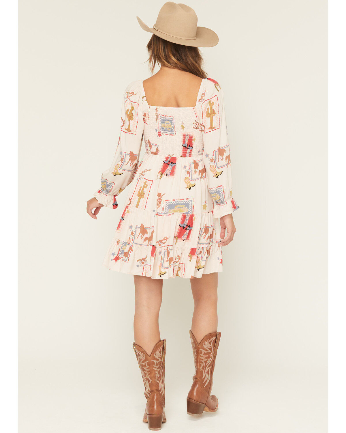 Image #4 - Blue B Women's Western Print Long Sleeve Mini Dress, Light Pink, hi-res