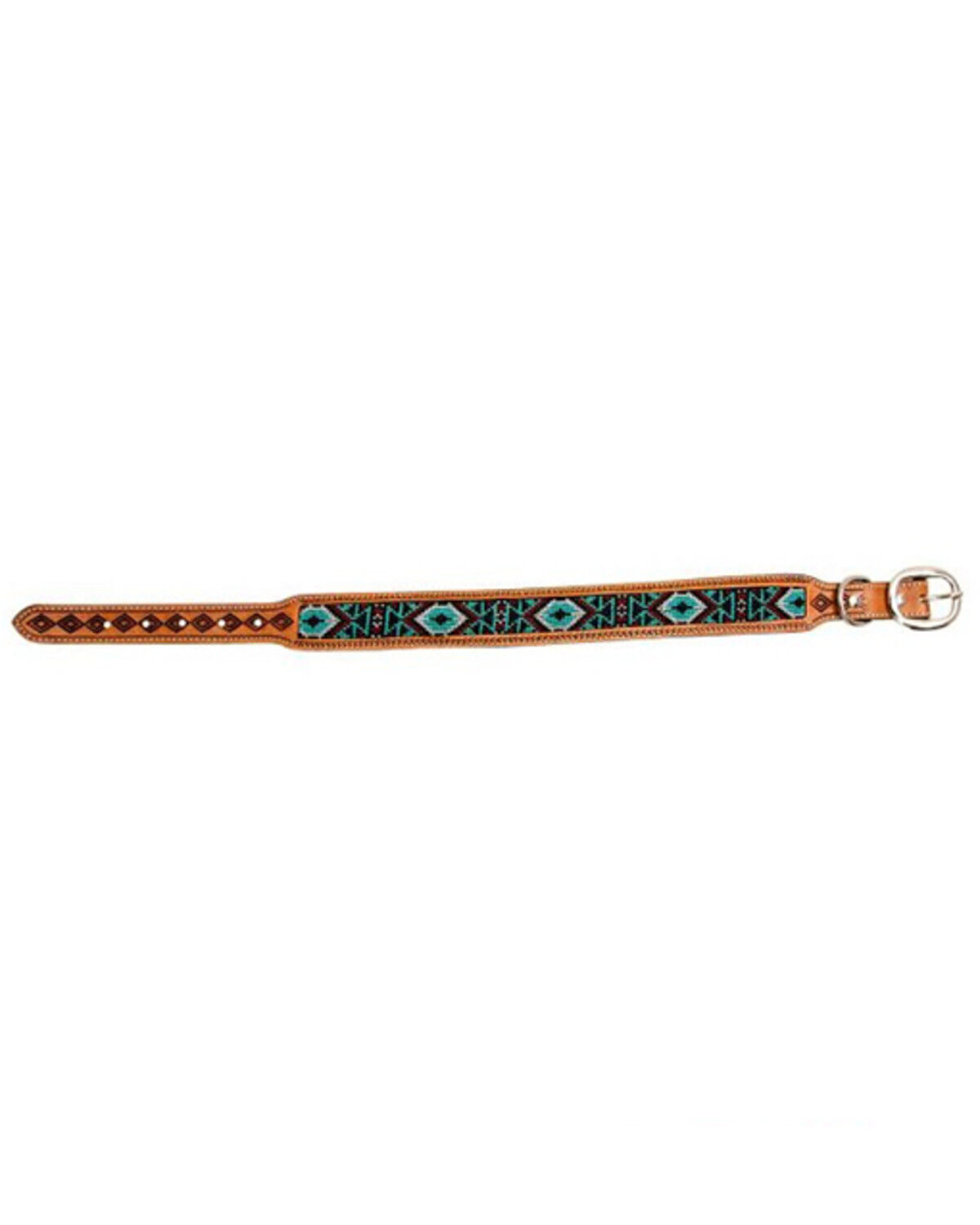 Image #3 - Myra Bag Whizter Hand-Tooled Beaded Dog Collar, Brown, hi-res