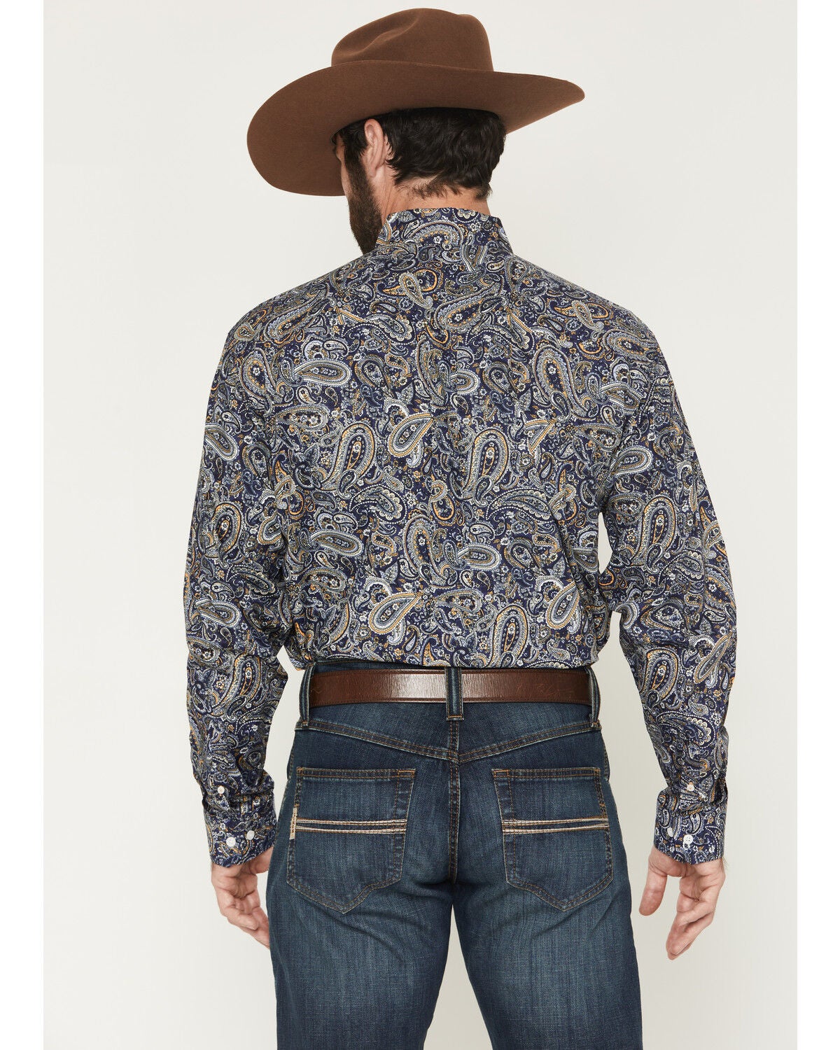 Image #4 - Cinch Men's Paisley Print Long Sleeve Button-Down Western Shirt, Navy, hi-res