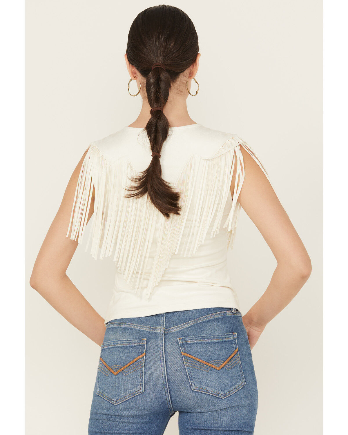 Image #5 - Idyllwind Women's Lady Luck Fringe Faux Suede Top, Ivory, hi-res