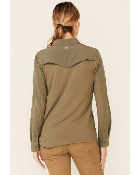 Image #4 - ATG by Wrangler Women's All-Terrain Mixed Materials Long Sleeve Button Down Western Core Shirt , Olive, hi-res