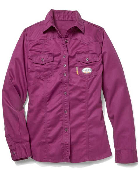 Image #1 - Rasco Women's FR Solid Long Sleeve Snap Work Shirt , Purple, hi-res