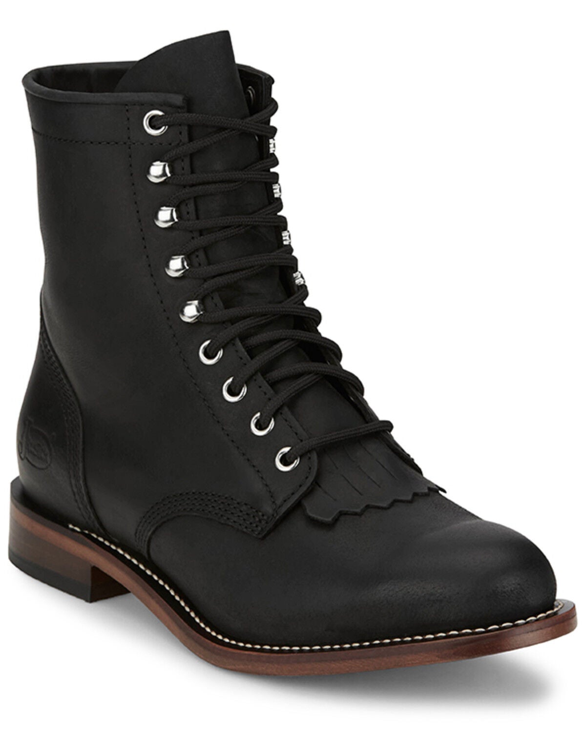 Justin Men's Drennan Lace-Up Boots - Round Toe, Black, hi-res