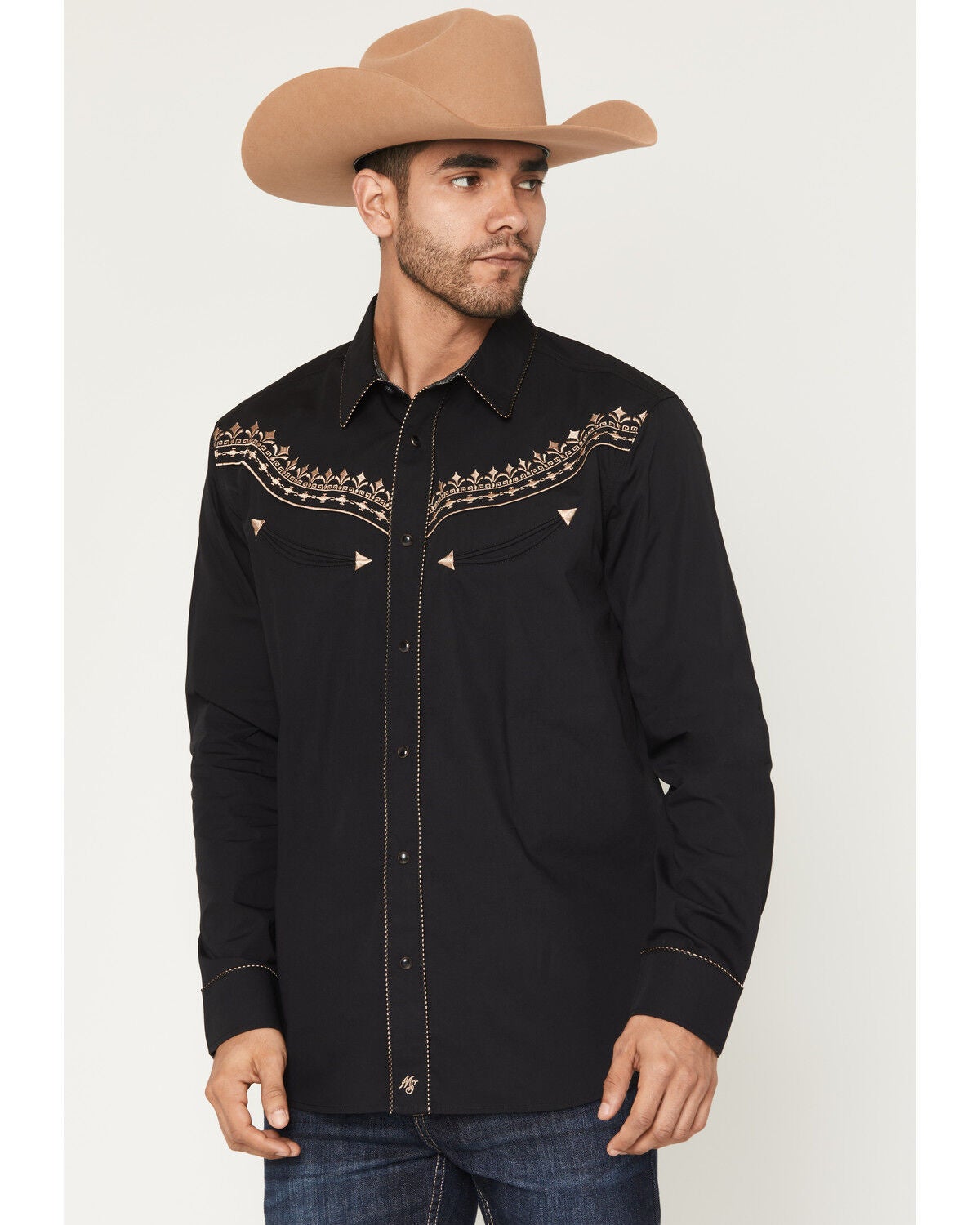 Moonshine Spirit&reg; Men's High Noon Embroidered Long Sleeve Snap Western Shirt, Black, hi-res