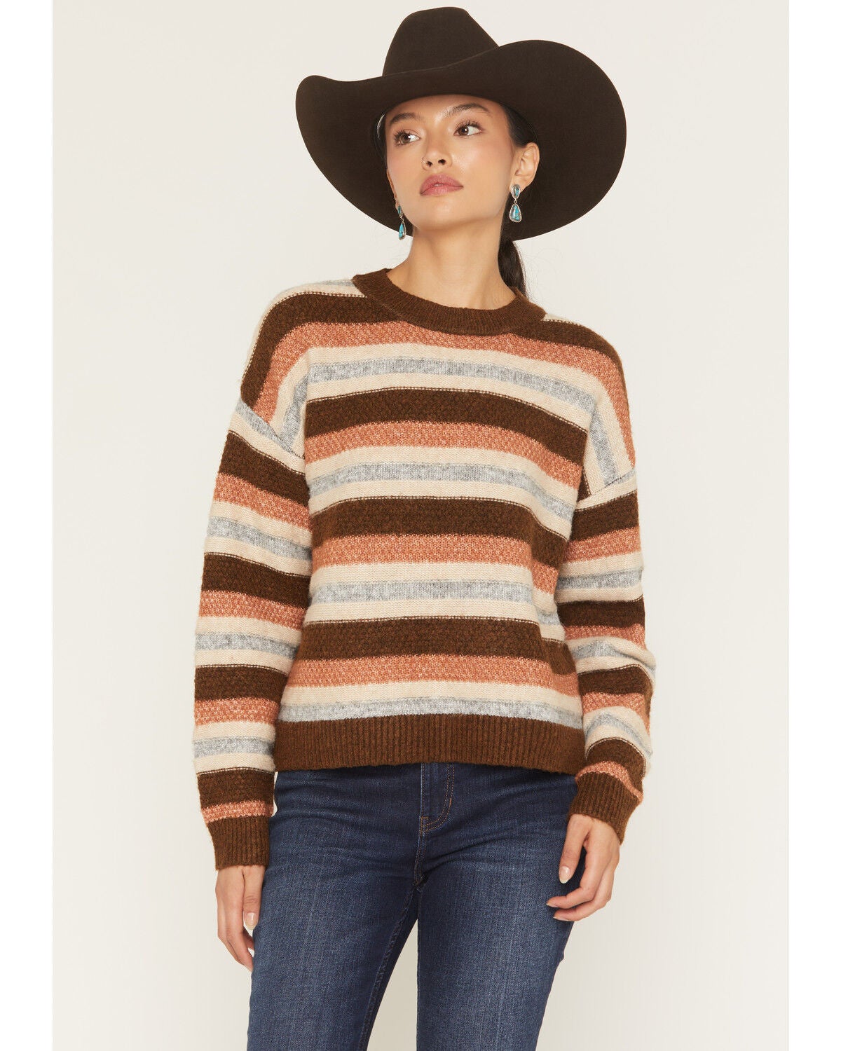 Shyanne Women's Reiner Striped Sweater, Orange, hi-res