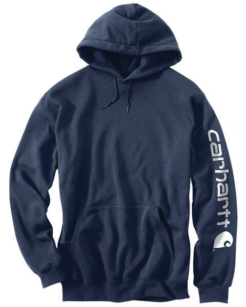 Image #2 - Carhartt Men's Loose Fit Midweight Logo Sleeve Graphic Hooded Sweatshirt, Navy, hi-res