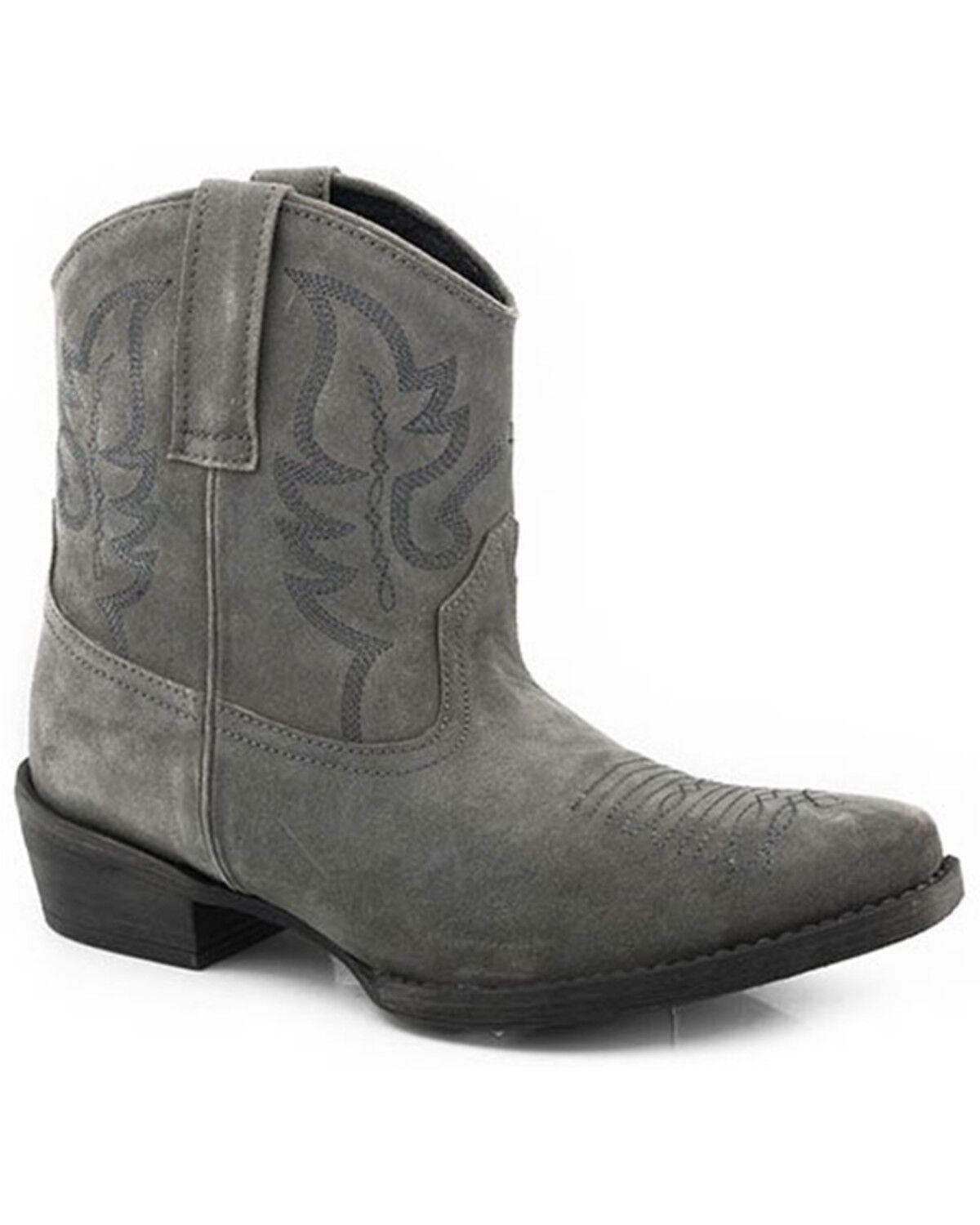 Image #1 - Roper Women's Dusty II Cow Suede Western Booties - Snip Toe, Grey, hi-res