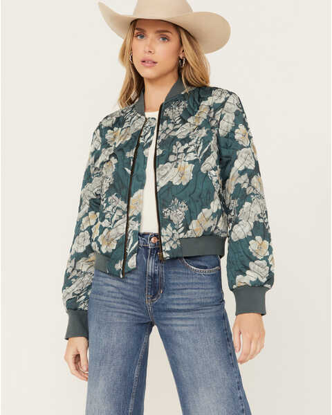 Revel Women's Floral Print Quilted Bomber Jacket , Green, hi-res