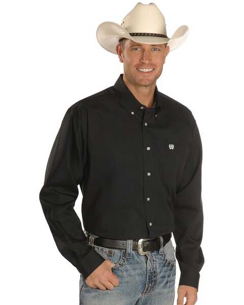 Cinch Men's Solid Button-Down Long Sleeve Western Shirt, Black, hi-res