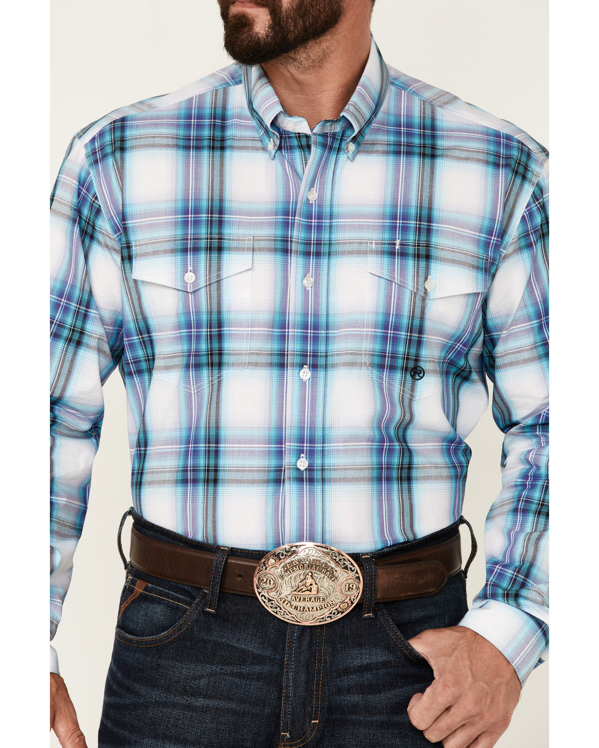 Image #3 - Roper Men's Clear Sky Large Plaid Print Long Sleeve Button Down Western Shirt, , hi-res