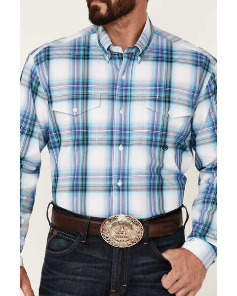 Roper Men's Clear Sky Large Plaid Long Sleeve Button-Down Western Shirt , Green, hi-res