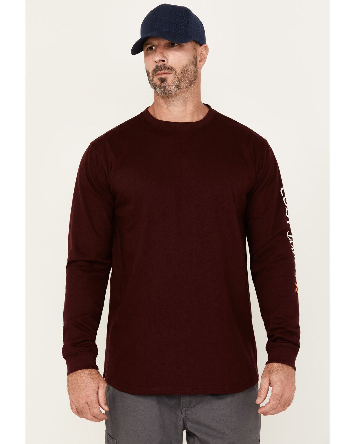 Cody James Men's FR Logo Long Sleeve Graphic Work T-Shirt, Burgundy, hi-res