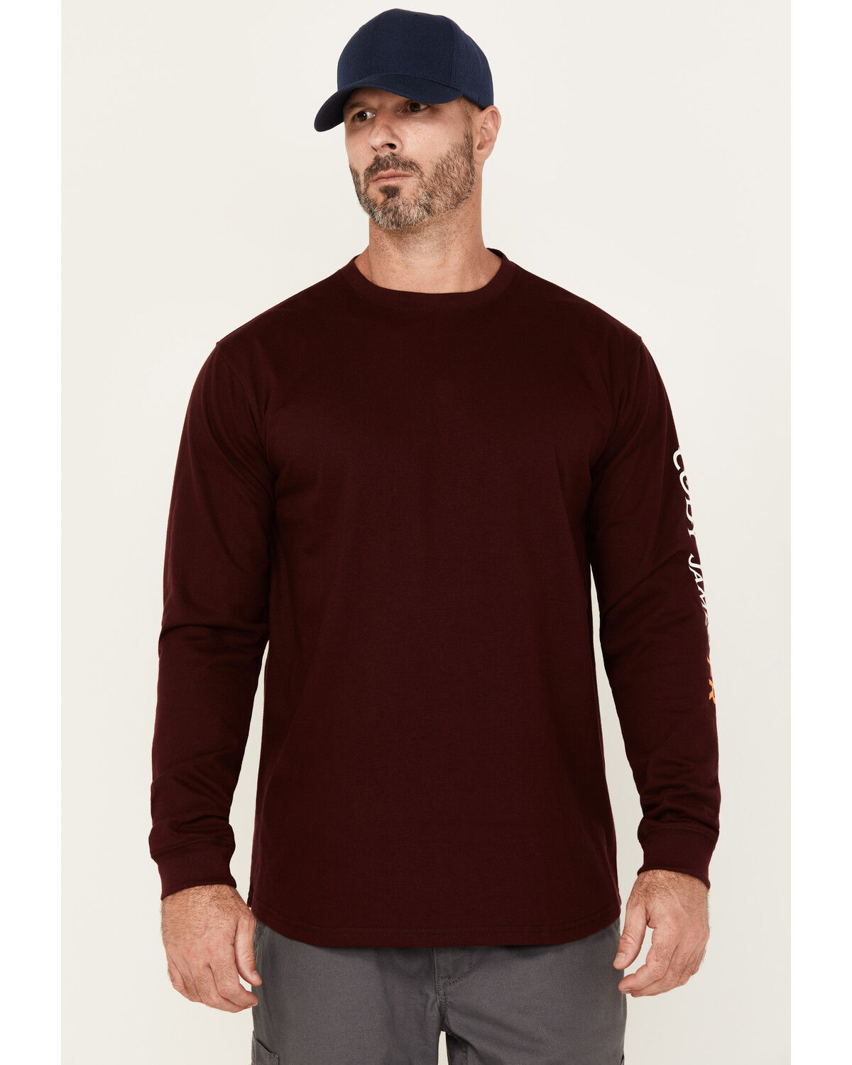 Image #1 - Cody James Men's FR Logo Long Sleeve Graphic Work T-Shirt, Burgundy, hi-res