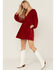 Image #1 - Free People Women's Portia Velvet Long Sleeve Mini Dress, Red, hi-res