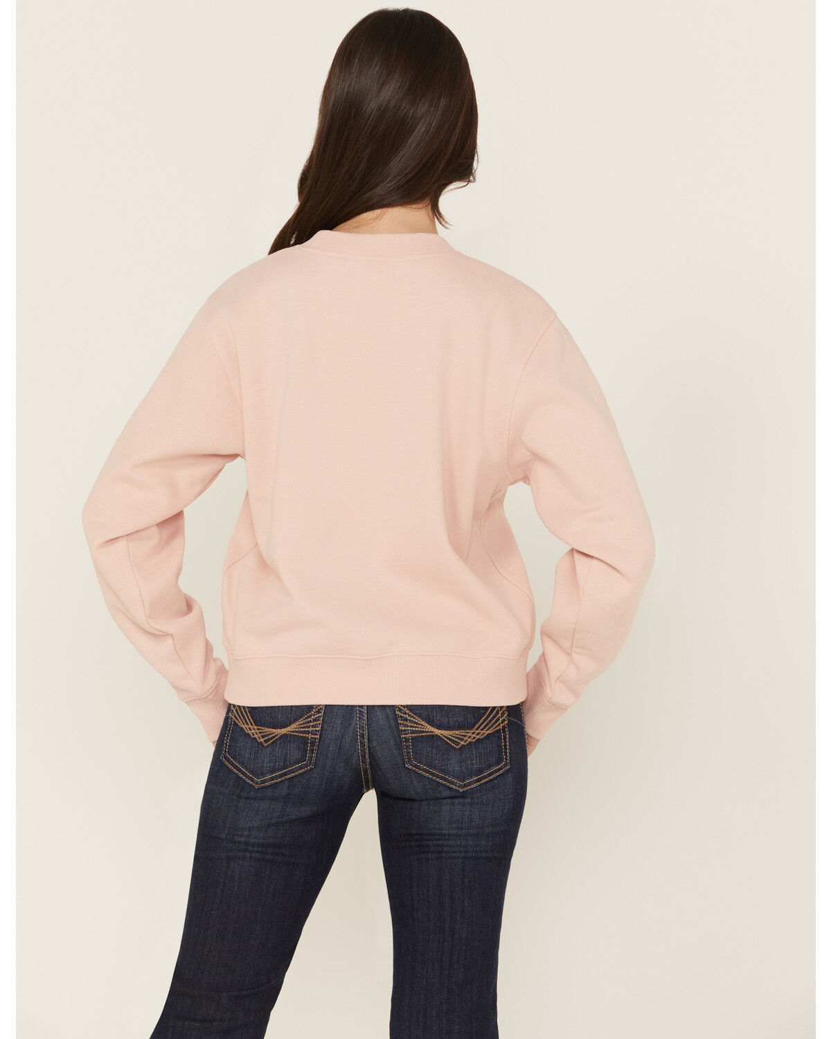Image #4 - Ariat Women's Boot Barn Exclusive Embroidered Logo Crewneck, Peach, hi-res
