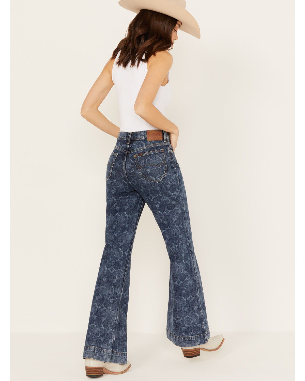 Image #3 - Lee Women's Medium Wash Mid Rise Floral Flare Jeans, Blue, hi-res