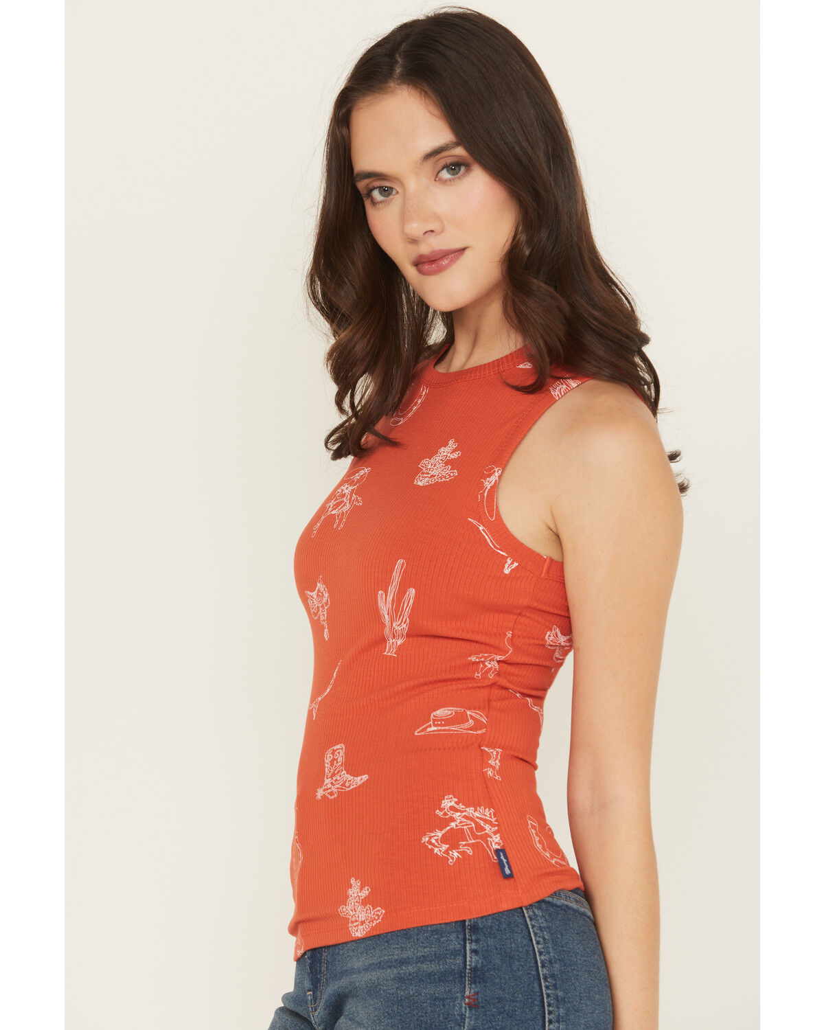 Image #2 - Wrangler Retro Women's Conversational Sleeveless Ribbed Tank Top, Red, hi-res