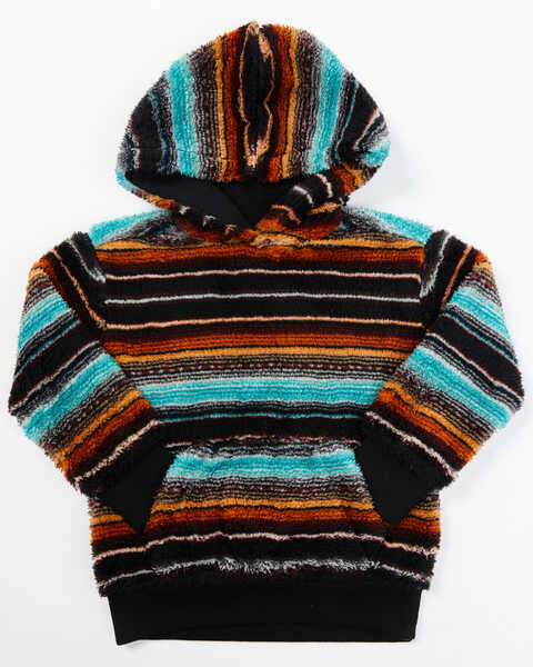 Shyanne Toddler Girls' Stripe Long Sleeve Pullover Serape Hooded Sweatshirt, Black, hi-res