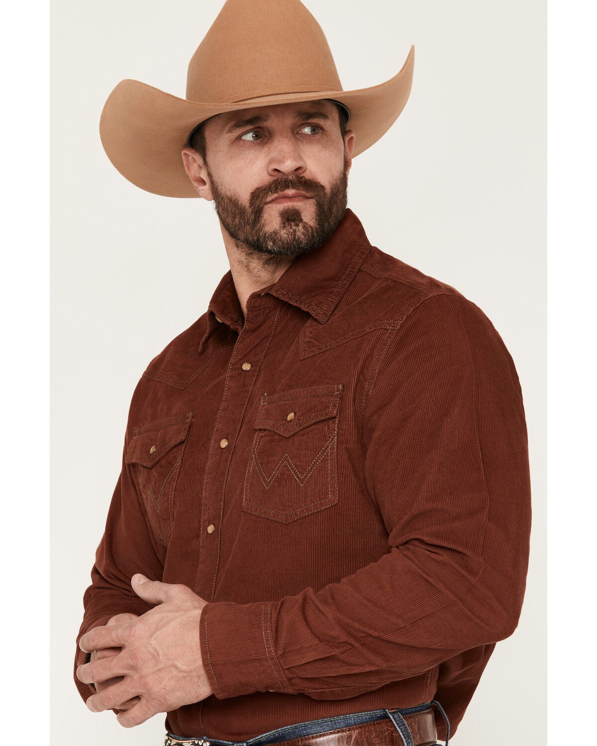 Image #2 - Wrangler Retro Men's Solid Corduroy Long Sleeve Snap Western Shirt - Tall, Rust Copper, hi-res