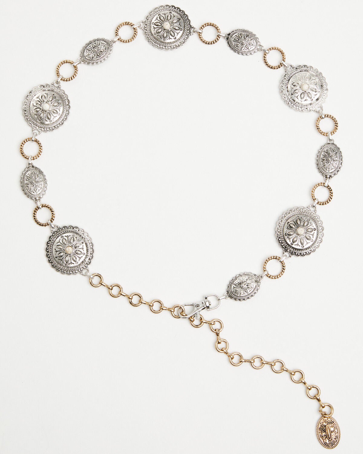 Shyanne Women's Two-Toned Concho Chain Belt, Silver, hi-res