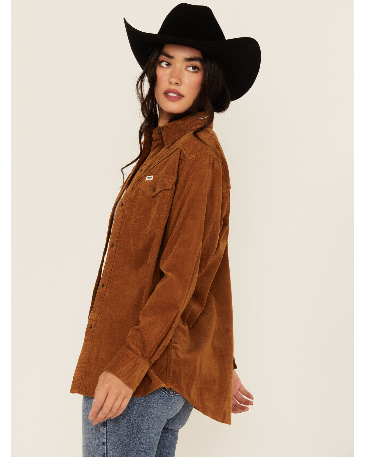 Image #2 - Wrangler Women's Solid Corduroy Long Sleeve Snap Western Shirt, Brown, hi-res