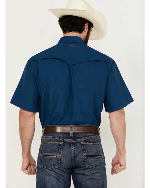 Image #4 - Wrangler Men's Solid Long Sleeve Snap Performance Western Shirt, Navy, hi-res
