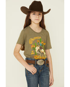 Rodeo Quincy Girls' Olive Bronco Billie Graphic Short Sleeve Tee , Olive, hi-res
