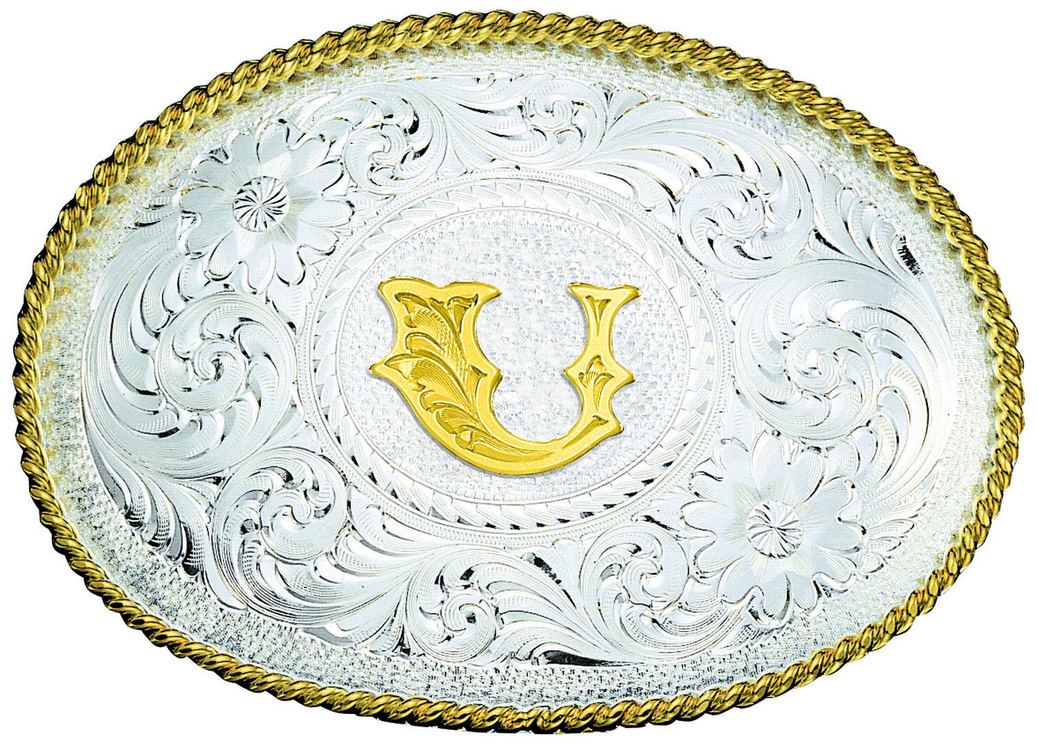 Image #1 - Montana Silversmiths Engraved Initial U Western Belt Buckle, Multi, hi-res