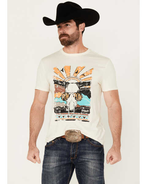 Rock & Roll Denim Men's Scenic Skull Pow Pow Short Sleeve Graphic  T-Shirt, Cream, hi-res