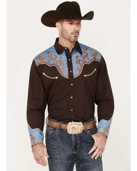 Image #1 - Scully Men's Two Tone Long Sleeve Pearl Snap Western Shirt, , hi-res