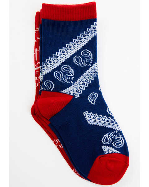RANK 45 Girls' Bandana Print Socks - 2-Pack, Red/white/blue, hi-res