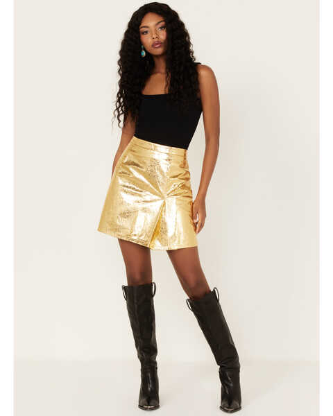Molly Bracken Women's Metallic Mini Skirt, Gold, hi-res