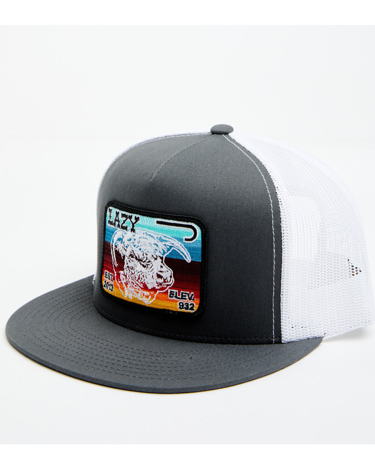 Image #1 - Lazy J Ranch Men's Gray & White Serape Cow Patch Mesh-Back Ball Cap, Grey, hi-res