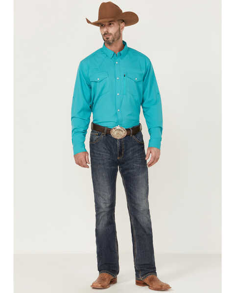 Image #2 - RANK 45® Men's Roughie Tech Long Sleeve Pearl Snap Western Shirt , Turquoise, hi-res